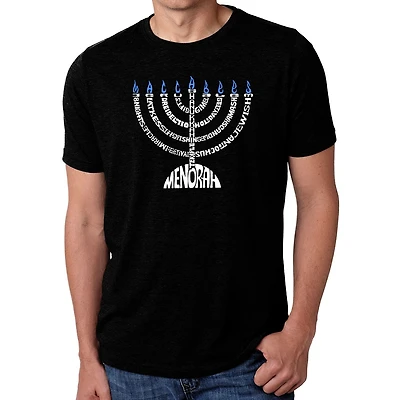 LA Pop Art Menorah Word T-Shirt - Men's Cotton/Poly Blend