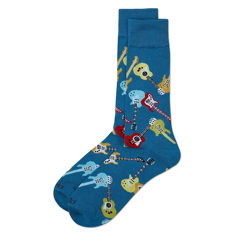 MeMoi Men's Guitars Rayon from Bamboo Crew Socks