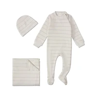 MeMoi 3 Piece Unisex Baby Ribbed Shimmer Stripe Footie Set