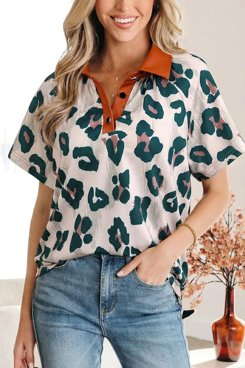 Threaded Pear Women's Madelynn Collared Short Sleeve Blouse