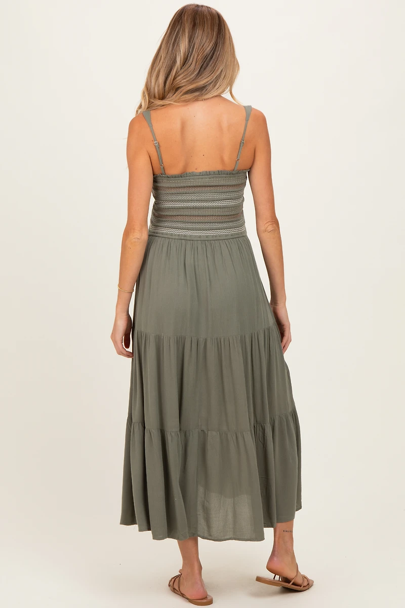 PinkBlush Womens Olive Embroidered Smocked Maternity Midi Dress