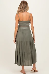 PinkBlush Womens Olive Embroidered Smocked Maternity Midi Dress