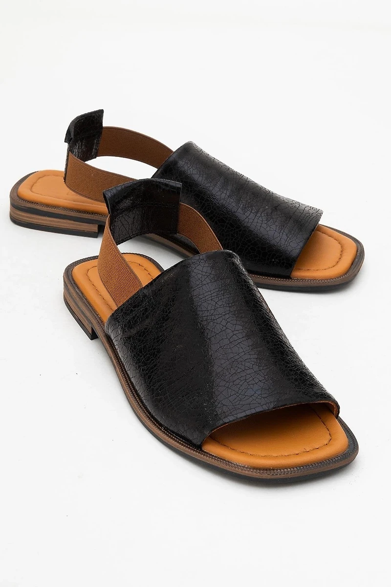 Forever & Always Womens Fuela Leather Elastic Flat Sandalss