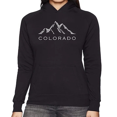 LA Pop Art Colorado Ski Towns - Women's Word Hooded Sweatshirt