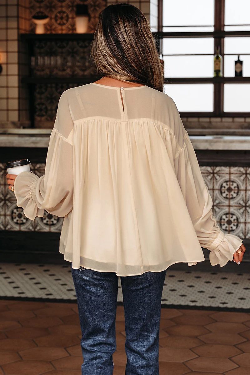 Threaded Pear Women's Mayaevi Sleeve Chiffon Blouse Long Sleeve Top