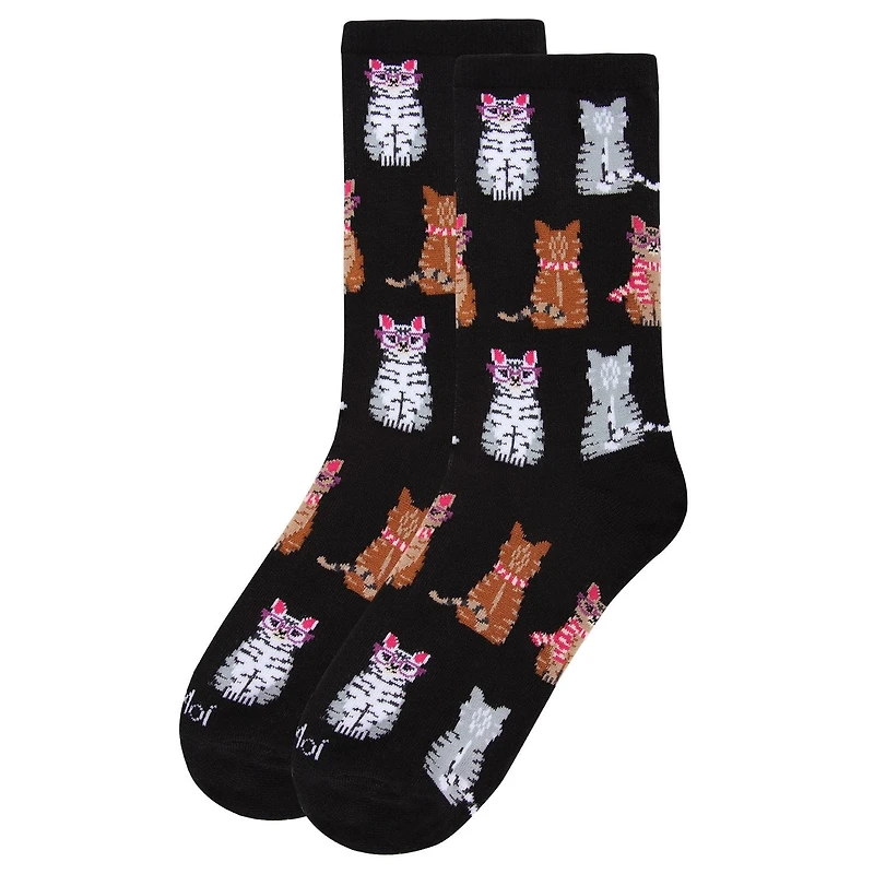 MeMoi Studious Cats Bamboo Blend Crew Socks