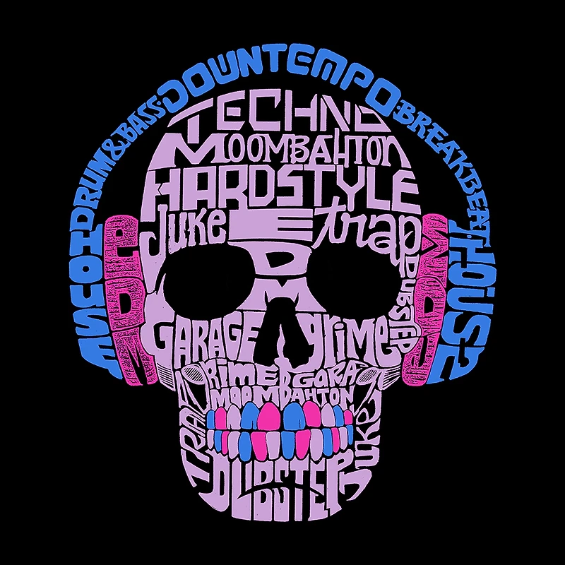 LA Pop Art Men's EDM Word T-Shirt - Skull with Headphones