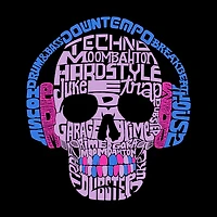 LA Pop Art Men's EDM Word T-Shirt - Skull with Headphones