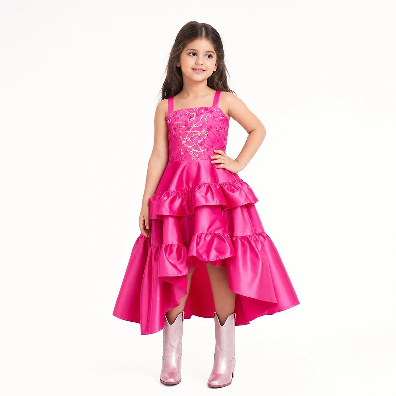 Faeella Girls Wildflower Cowgirl Hot Pink Ruffle Birthday Dress
