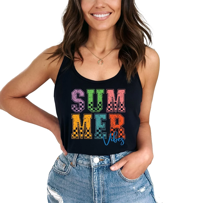 Simply Sage Market - Summer Vibes Checkered Women's Graphic Racerback Tank Top