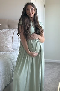 PinkBlush Womens Soft Lemon Ruffle Trim Maternity Maxi Dress