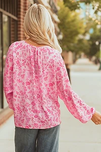 Threaded Pear Women's Adalyn Floral Puff Sleeve Lightweight Blouse