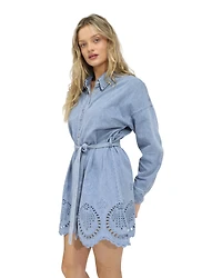 Belle & Bloom Womens Sunday Somewhere Denim Broderie Mini Shirt Dress