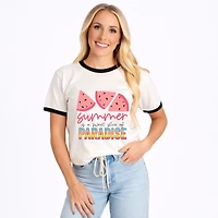 Simply Sage Market - Summer Is A Sweet Slice Of Paradise Women's Ringer Graphic T-Shirt