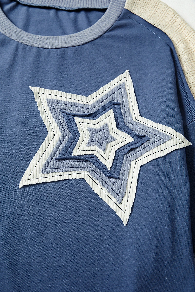 Threaded Pear Women's Natalie Knitted Star Patchwork Oversize Top