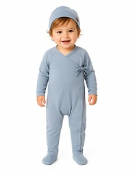 MeMoi 2 Piece Set Baby Crossover V-Neck Modal-Blend Footie and Beanie
