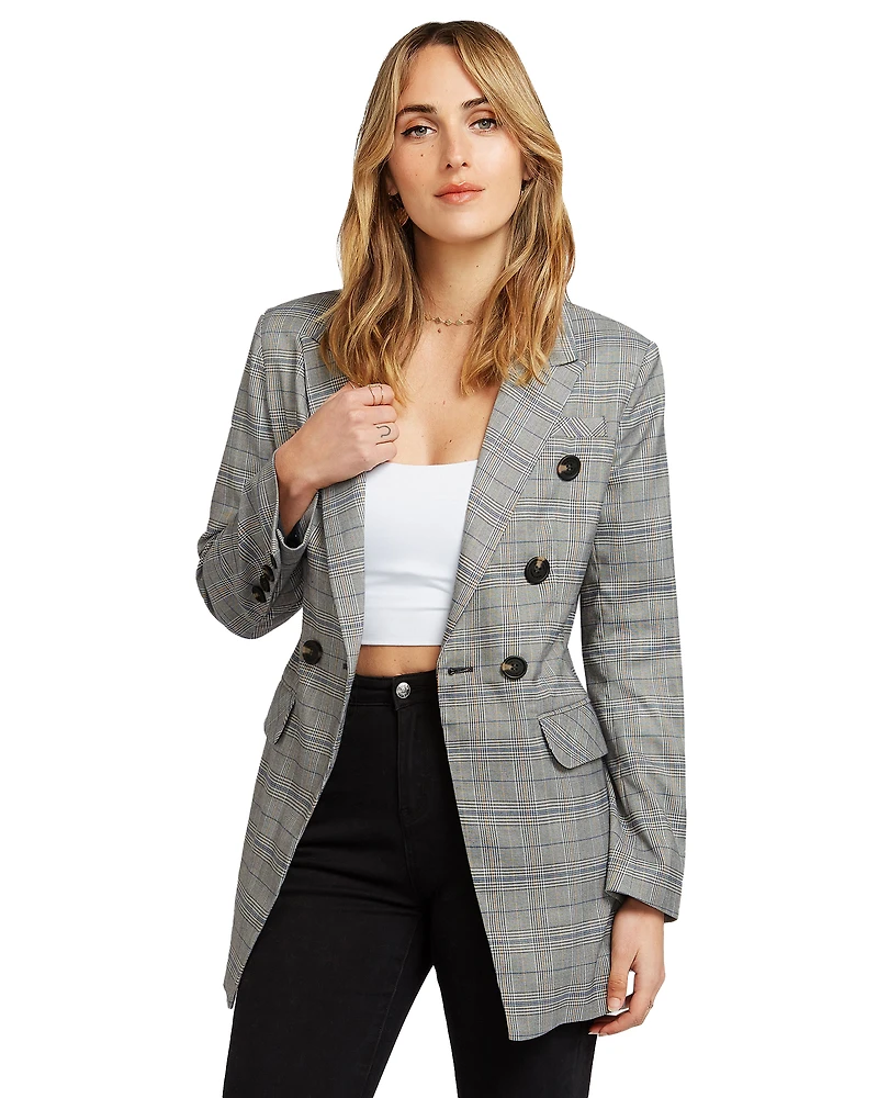 Belle & Bloom Womens Too Cool For Work Plaid Blazer