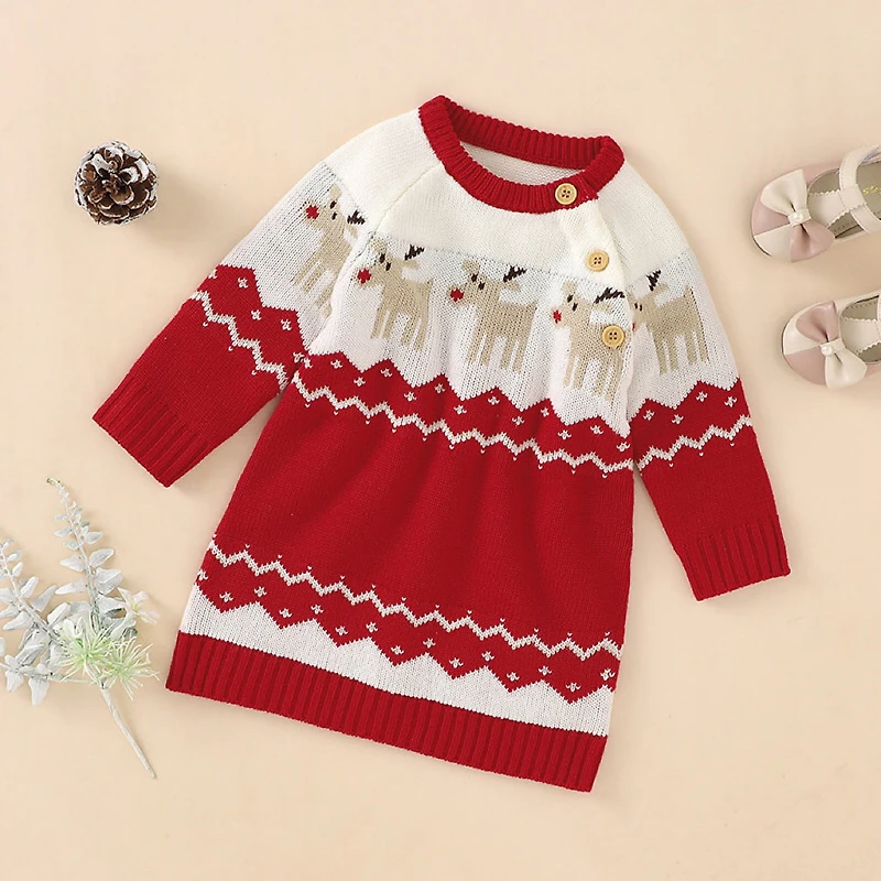 MyKids-USA Baby Girl Embroidered Pattern Long Sleeve Autumn Style Christmas Dress