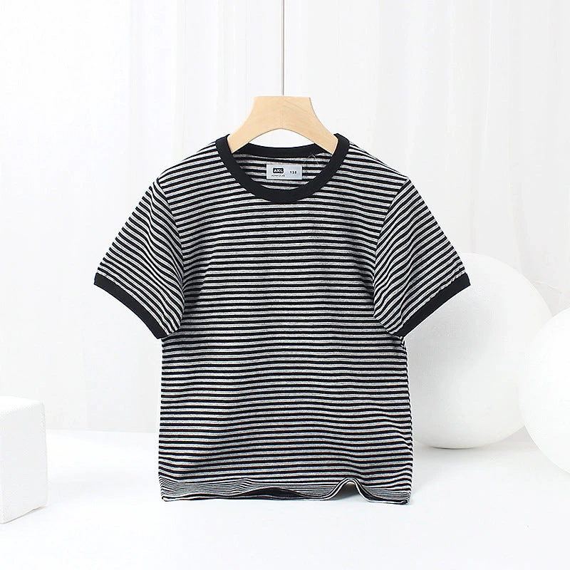MyKids-USA Baby Striped-Pattern Crewneck with Short Sleeve Cotton T-Shirt