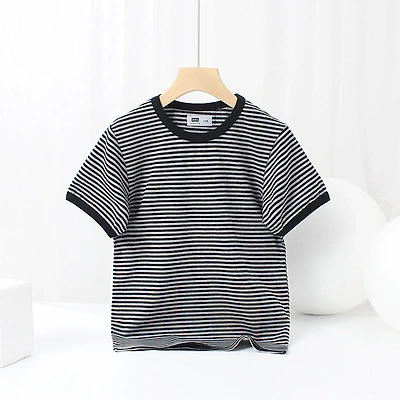 MyKids-USA Baby Striped-Pattern Crewneck with Short Sleeve Cotton T-Shirt