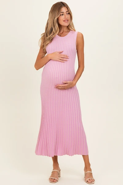 PinkBlush Womens Pink Ribbed Knit Sleeveless Maternity Maxi Dress