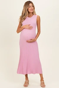 PinkBlush Womens Pink Ribbed Knit Sleeveless Maternity Maxi Dress