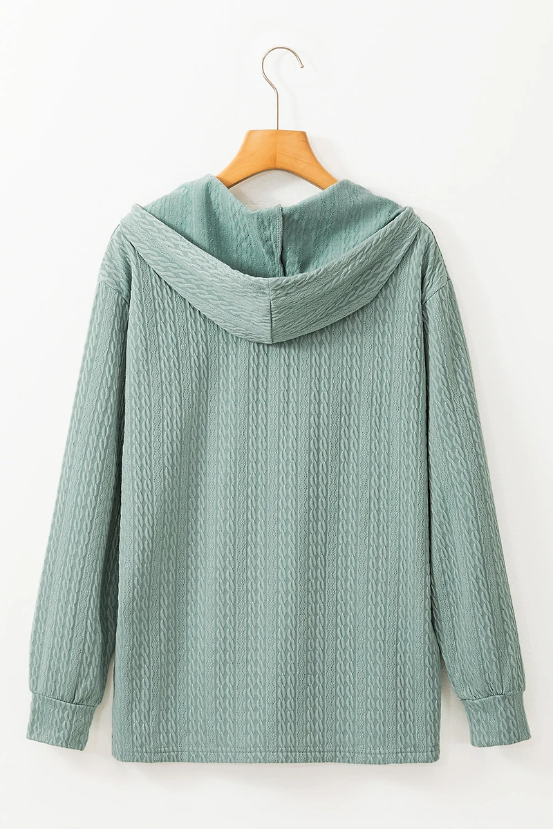 Threaded Pear Women's Mandy Textured Drawstring Hooded Long Sleeve Top