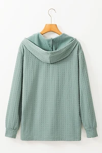 Threaded Pear Women's Mandy Textured Drawstring Hooded Long Sleeve Top