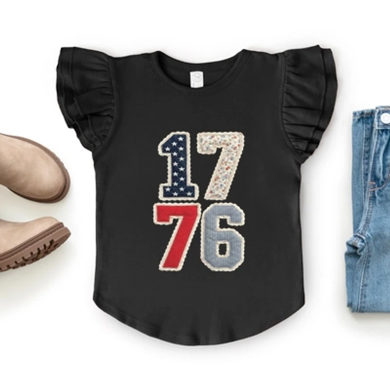The Juniper Shop - 1776 Stacked Faux Patchwork Flutter Sleeve Graphic T-Shirt