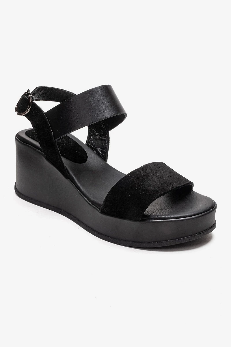 Forever & Always Womens Lolanthe Leather Wedge Sandals