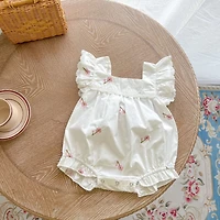 MyKids-USA Baby Girls Floral Print Ruffle Design Square-Collar Summer Cotton bodysuit