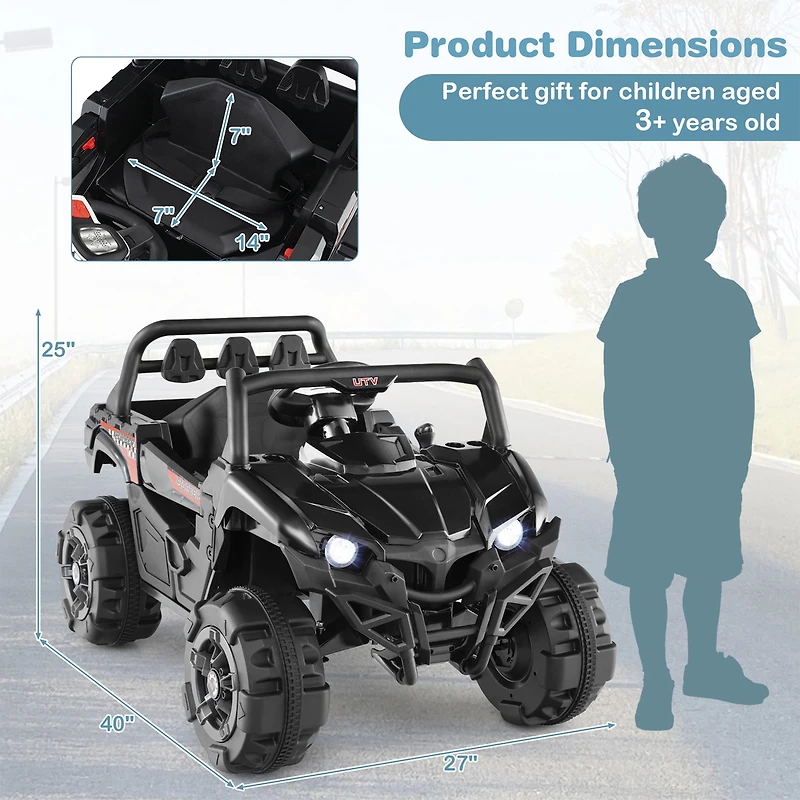 SUGIFT Black Remote Control 3 Speeds Storage Compartment and MP3 Kids 12V Ride On Truck