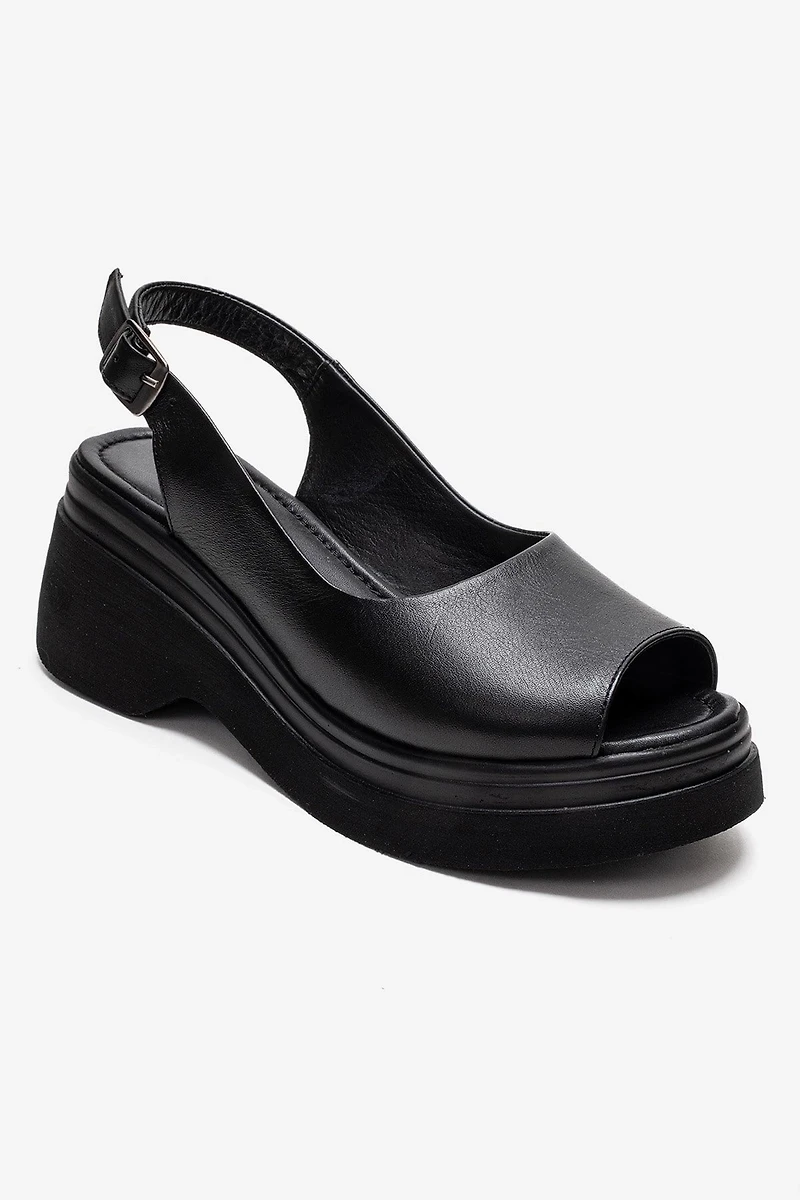 Forever & Always Womens Laure Leather Wedge Sandals