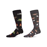 MeMoi 2 Pair Men's Rayon Blend "Food and Drink" Novelty Crew Socks