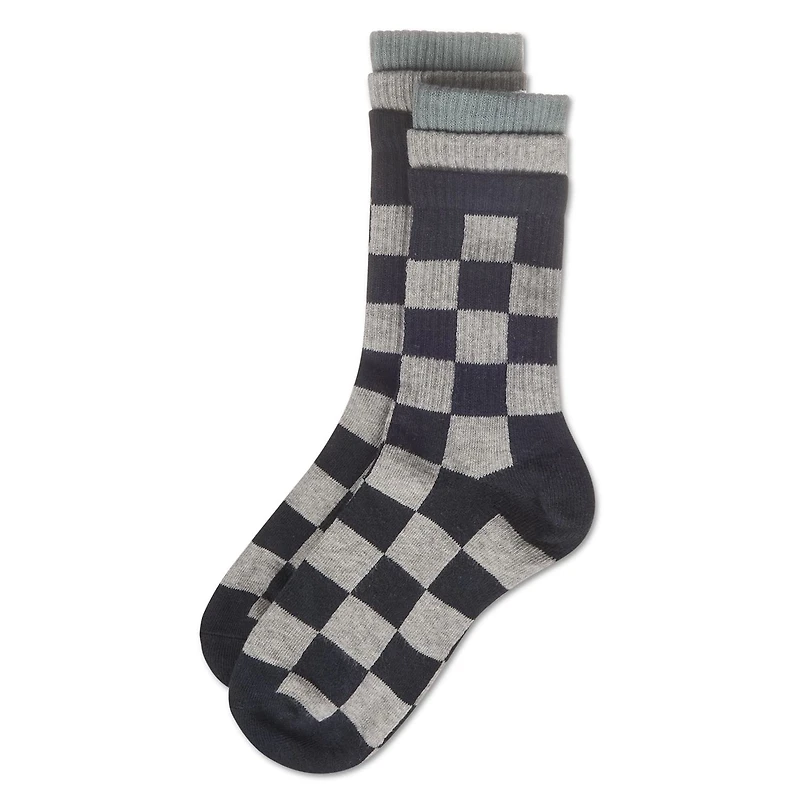 MeMoi Women's Checkmate Triple Cuff Crew Socks