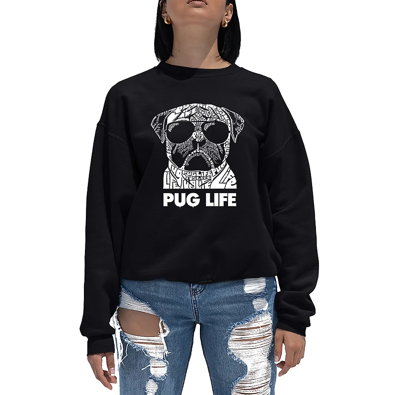 LA Pop Art Pug Life - Women's Word Crewneck Sweatshirt