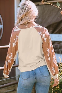 Threaded Pear Women's Mila Western Print Patch Long Sleeve Top