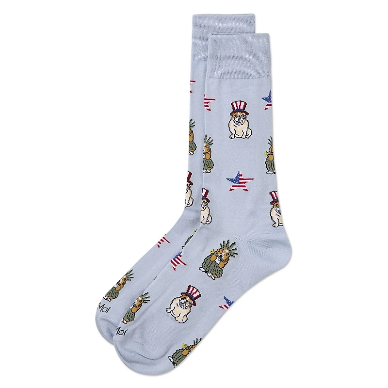 MeMoi Men's Patriotic Dogs Rayon From Bamboo Crew Socks
