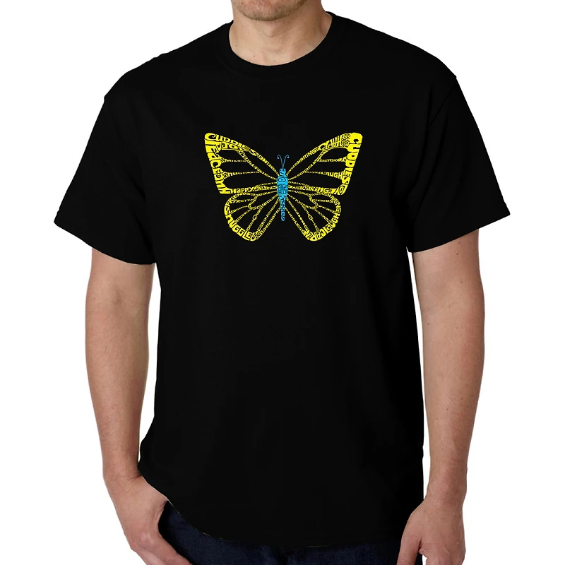 LA Pop Art Men's Word T-Shirt - Butterfly, Crew Neck, Short Sleeve, Regular Fit