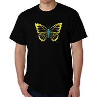 LA Pop Art Men's Word T-Shirt - Butterfly, Crew Neck, Short Sleeve, Regular Fit