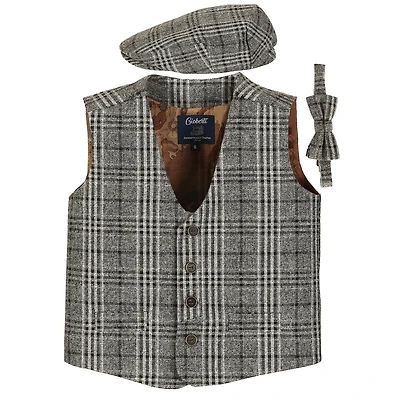 Gioberti Boy's 3pc Tweed Vest With Matching Cap And Bow Tie