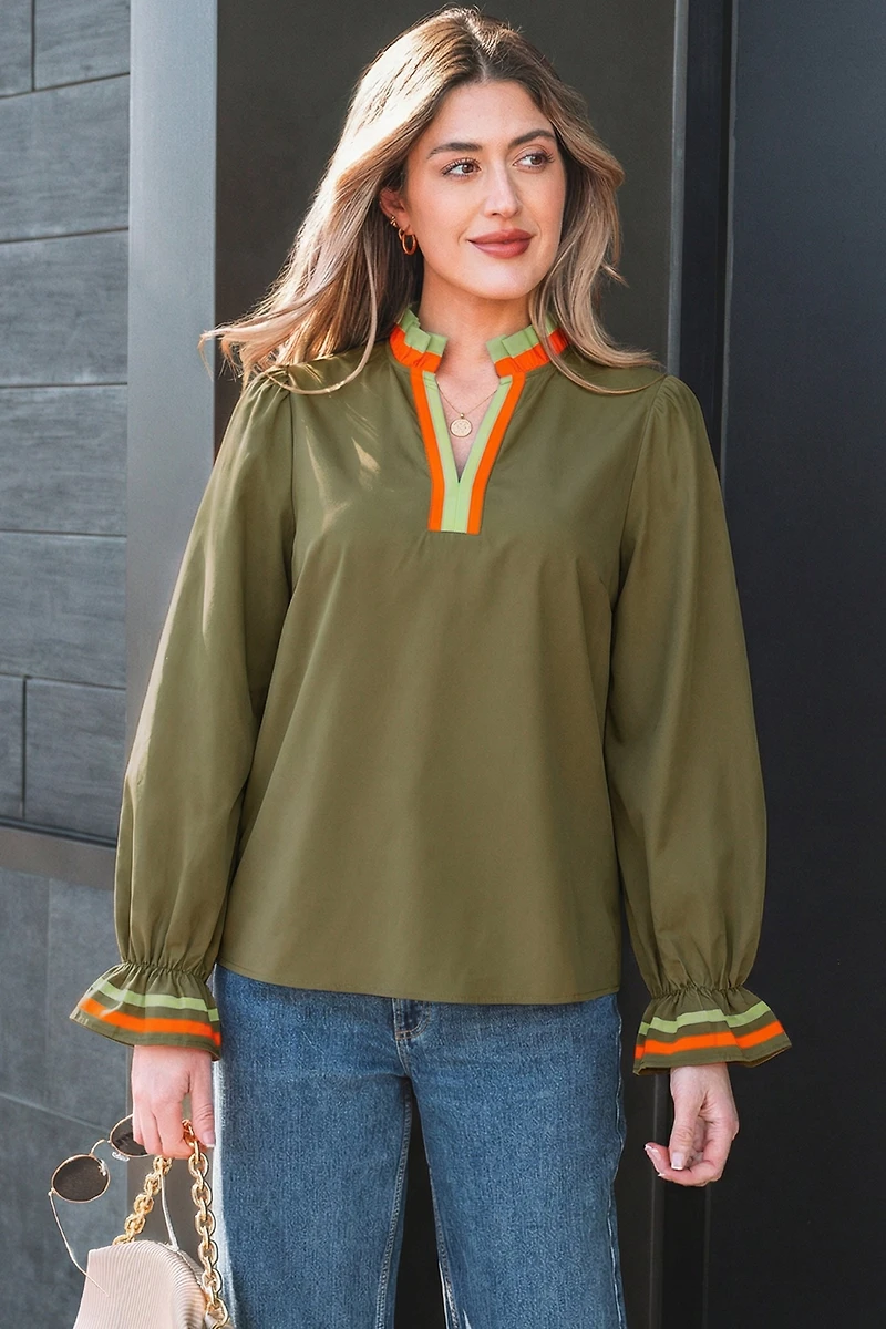Threaded Pear Women's Marie Long Sleeve Blouse Top