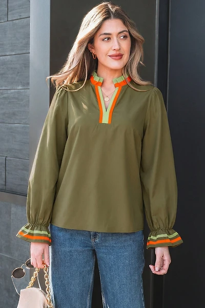 Threaded Pear Women's Marie Long Sleeve Blouse Top