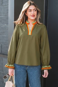 Threaded Pear Women's Marie Long Sleeve Blouse Top
