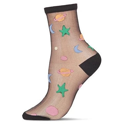 MeMoi Women's Colorful Outer Space Sheer Crew Socks