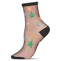 MeMoi Women's Colorful Outer Space Sheer Crew Socks