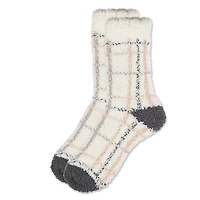MeMoi Women's Plaid Marshmallow Cozy Crew Socks