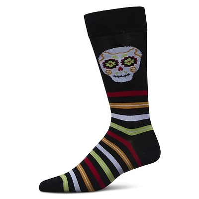 MeMoi Men's Striped Skull Rayon From Bamboo Crew Socks