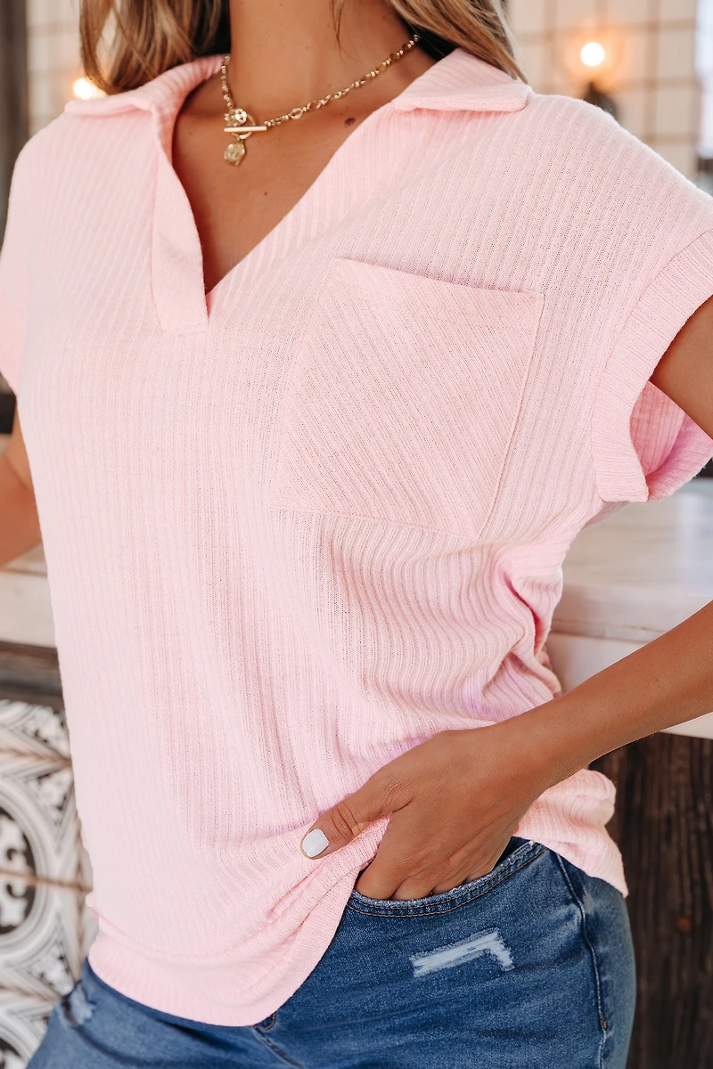 Threaded Pear Women's Marley Light Collared Ribbed Tee