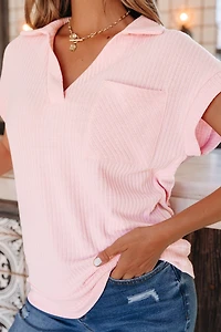 Threaded Pear Women's Marley Light Collared Ribbed Tee